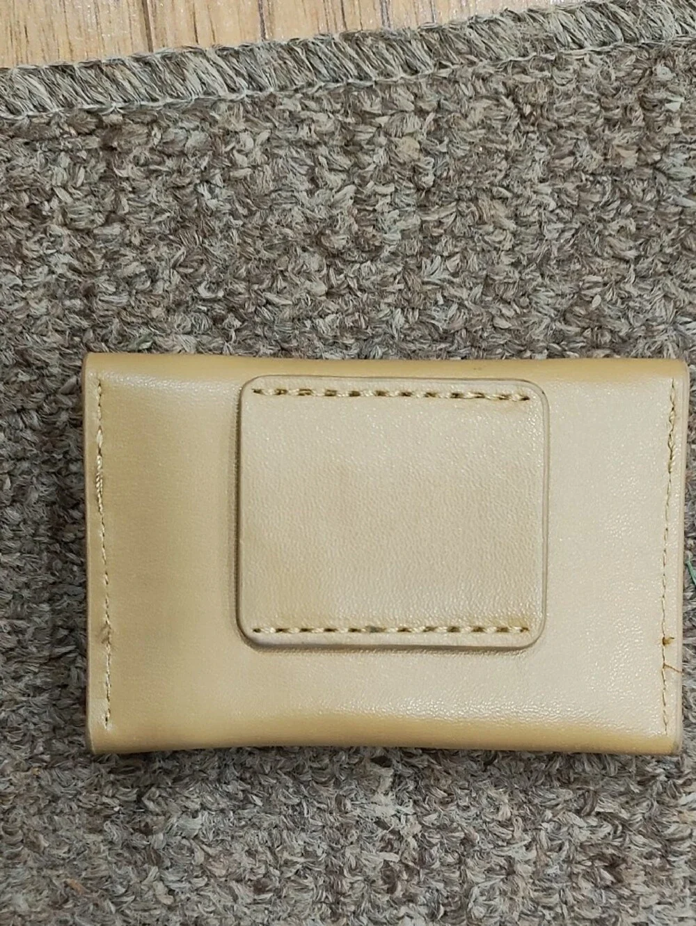 Beige Studded Mini Faux Leather Wallet